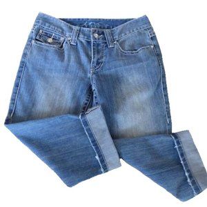 Distressed vintage look stretch denim capri 22W